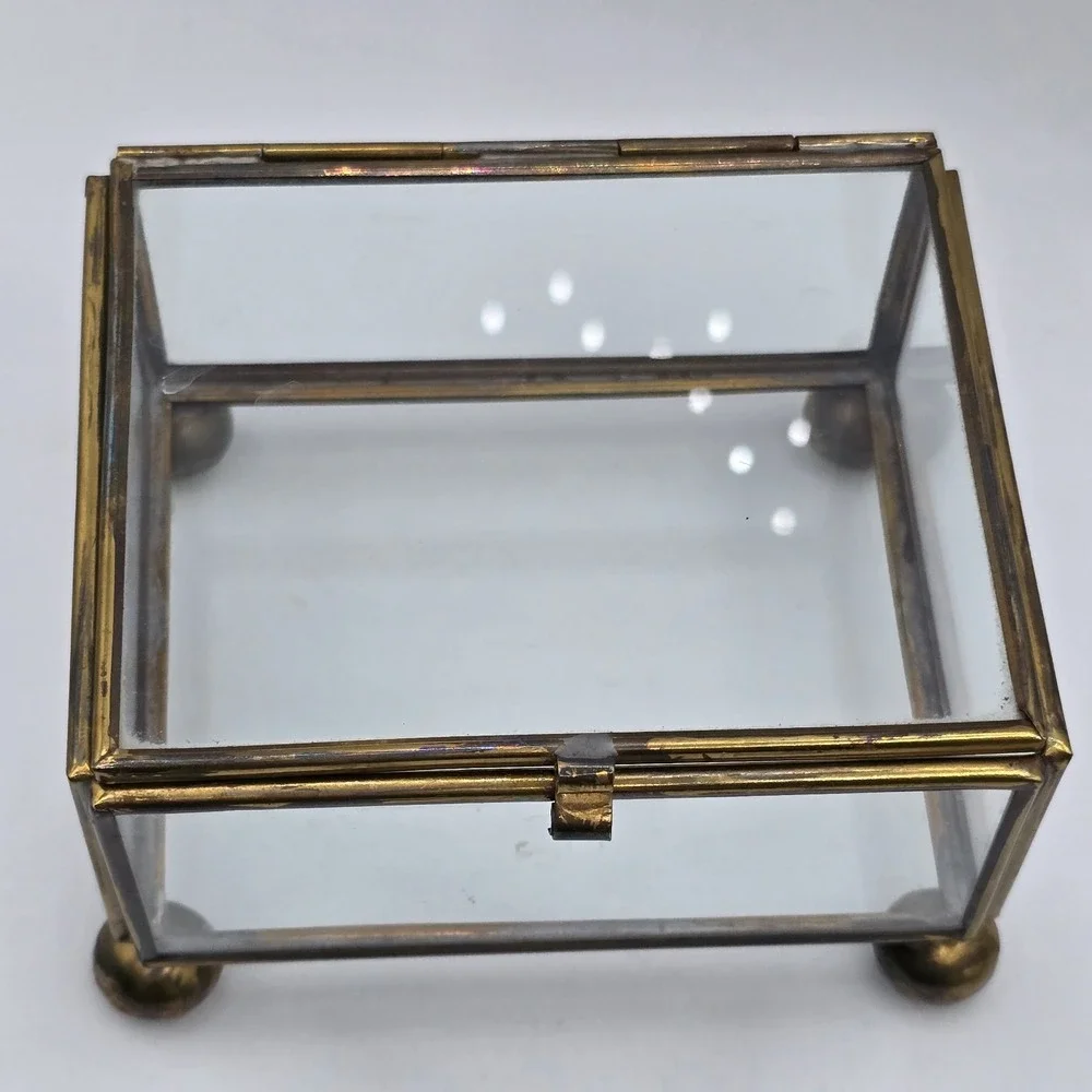 Vintage Brass & Glass Display Trinket Jewelry Box